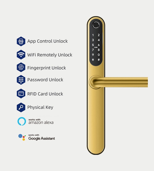 Smart Lock - Aluminium Doors With installation- Gold